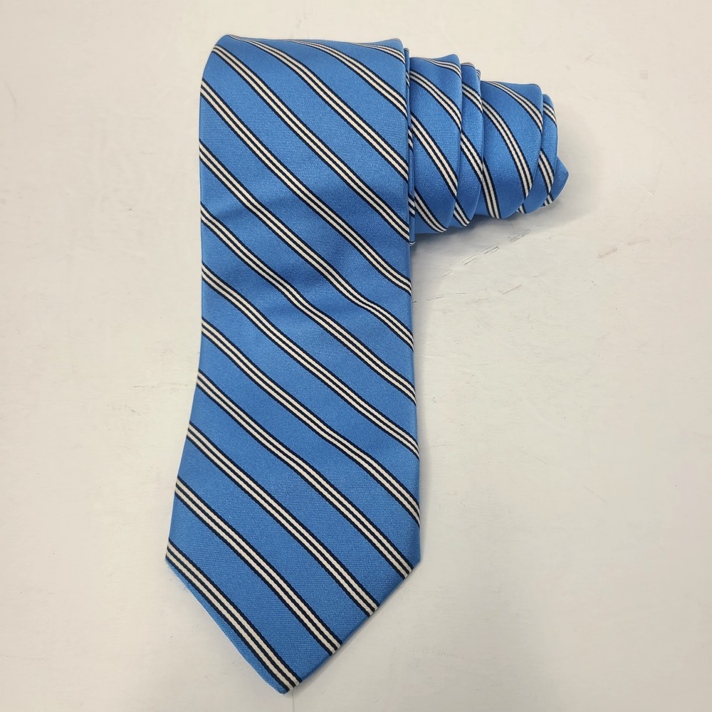 Brooks Brothers Makers Classic Blue And White Mini Rep Stripe Neck Tie 100% Silk